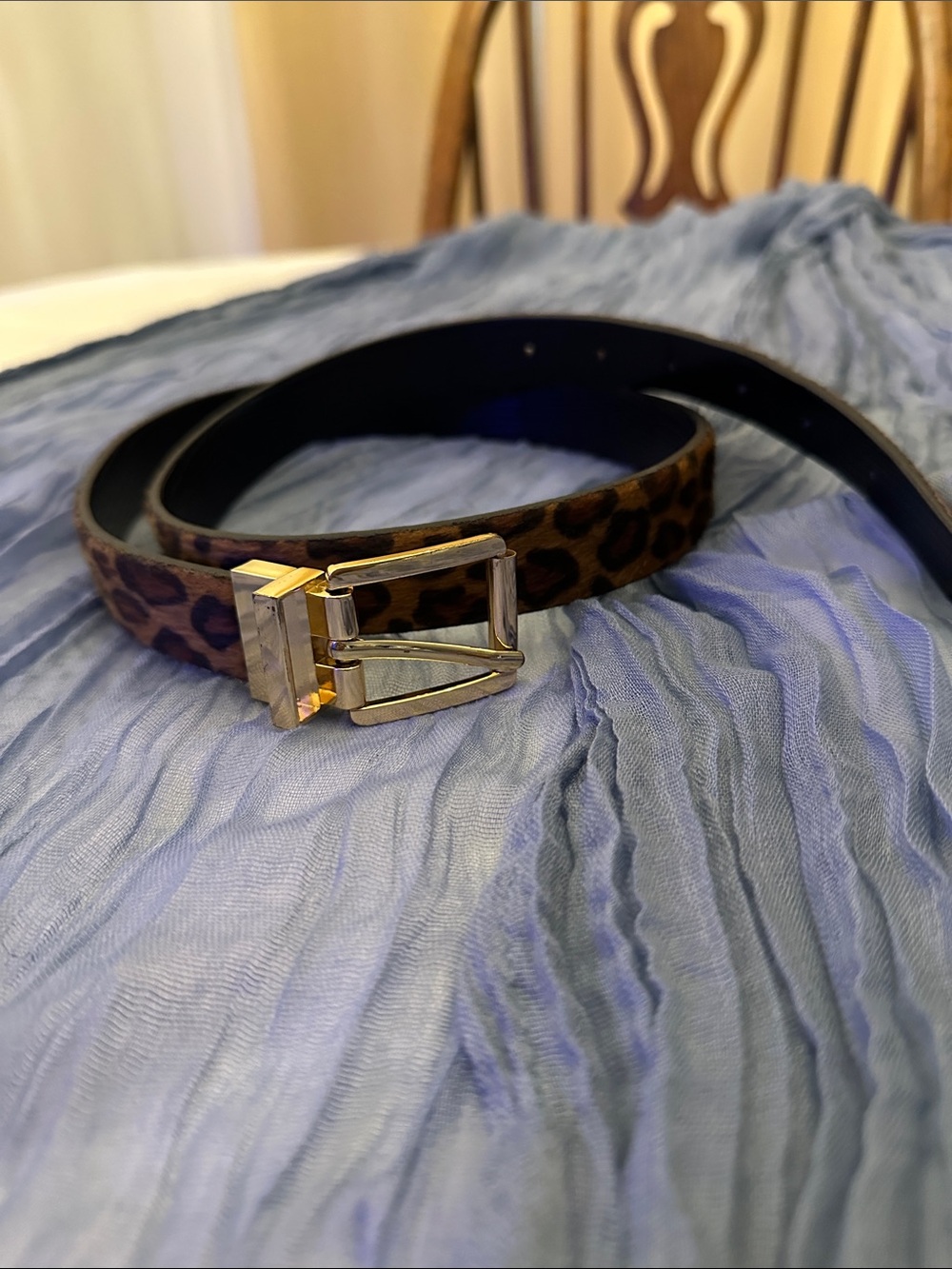 Leopard Print Belt with Gold Buckle